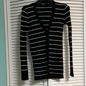 Vince Black & White Striped Cardigan with removable belt, size Small, buttons